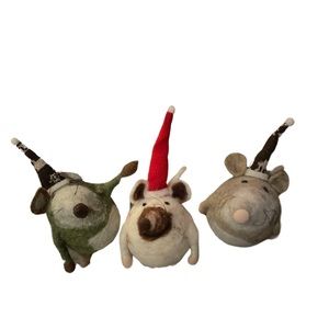 Felt Christmas Mice With Hats - 3 pc set - 5.25 Inches Tall - New